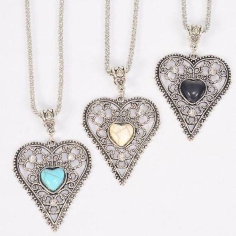 Semiprecious Stone Filigree Heart Necklace